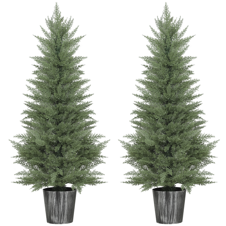HOMCOM Artificial Cypress Trees with PE Leaves for Indoor Outdoor - 50W x 135H cm