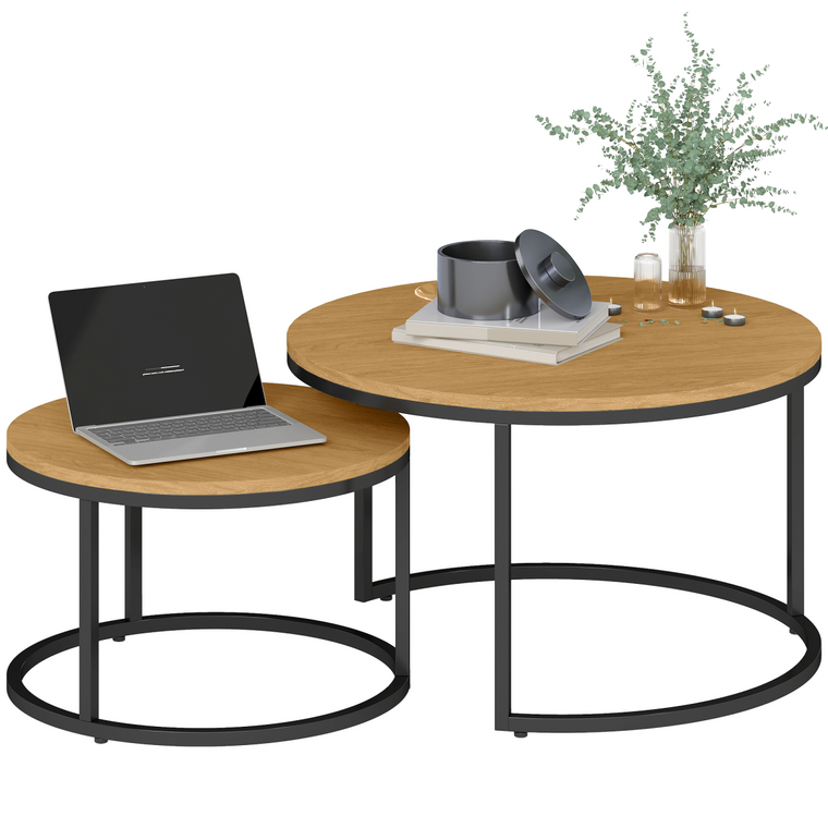 HOMCOM Stacking Coffee Table Set with Steel Frame - brown