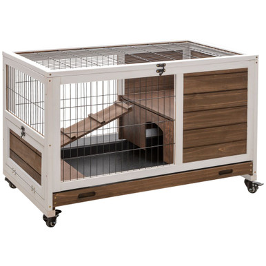 Unamed Rabbit Premium Wood Indoor Rabbit Hutch - 2-Floor Guinea Pigs Cage w/ Wheels