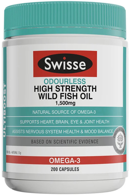 Wild Fish Oil Odourless High Strength 1500mg 200 Caps Swisse UltiBoost