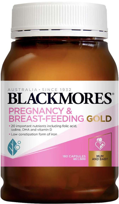 Blackmores Pregnancy and Breast-Feeding Gold 180 Caps with 20 important nutrients to support pregnancy, maternal health and baby’s development