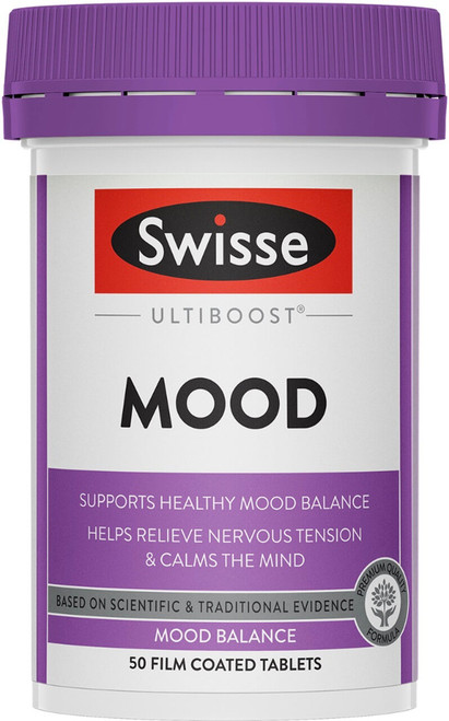Swisse Ultiboost Mood 50 Tabs with St John’s Wort, Schisandra, Ginkgo, Tyrosine and B Vitamins to support calm, positive mood and nervous system health