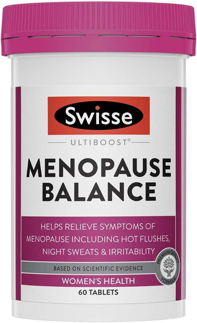 Swisse Ultiboost Menopause Balance 60 Tabs with Black Cohosh and Soy Isoflavones to relieve menopausal hot flushes, night sweats and nervous irritability