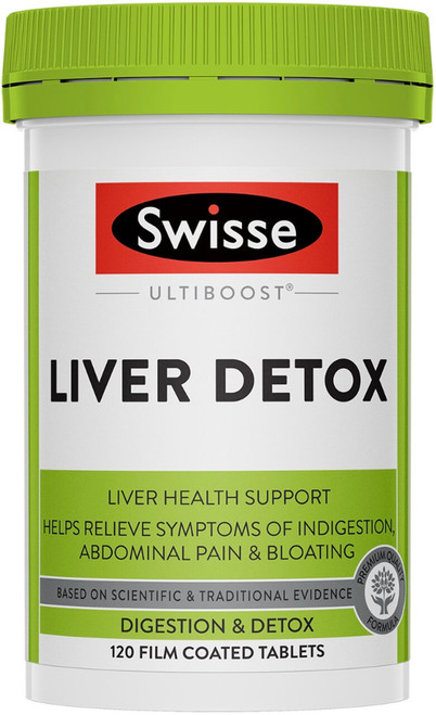 Swisse Ultiboost Liver Detox 120 Tabs with Milk Thistle and Turmeric to support liver wellbeing, detoxification and digestive comfort