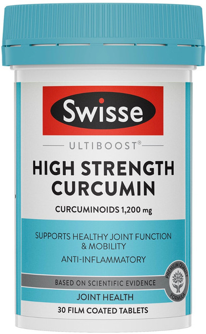 Swisse Ultiboost High Strength Curcumin 1200mg 30 Tabs with Turmeric (Curcuma longa) and Black Pepper for joint mobility and osteoarthritis support