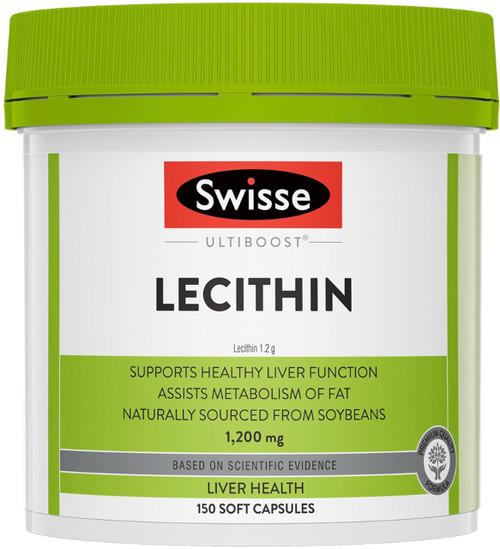 Swisse Ultiboost Lecithin 1200mg 150 Caps providing phospholipids from Soybean Lecithin for liver health and healthy fat metabolism