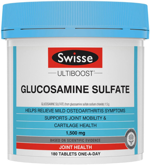 Swisse Ultiboost Glucosamine Sulfate 1500mg 180 Tabs with a once-daily dose to help relieve mild joint stiffness and osteoarthritis symptoms