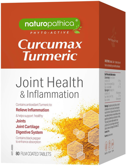 Naturopathica CurcuMax Turmeric 80 Tablets x 3 Pack with Turmeric & Black Pepper for joint health, inflammation & digestion
