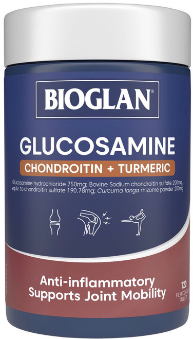 Bioglan Glucosamine, Chondroitin + Turmeric 120 Tabs x 3 Pack for joint health, cartilage, mobility & mild osteoarthritis = 360 Tabs