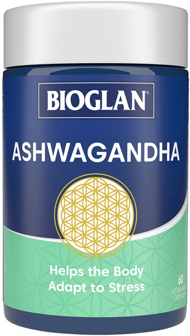 Bioglan Ashwagandha 60 Caps x 3 Pack for stress, irritability, healthy stress response & wellbeing = 180 Caps