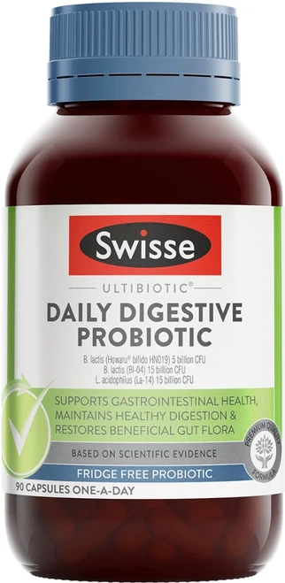 Swisse Ultibiotic Daily Digestive Probiotic 90 Caps with Bifidobacterium lactis and Lactobacillus acidophilus for digestive and gastrointestinal health