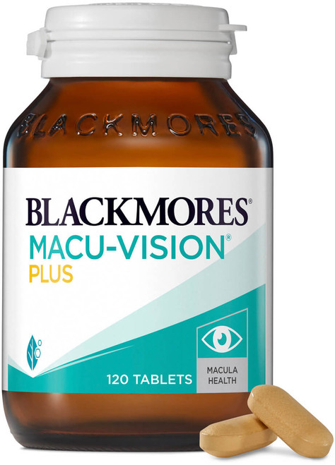 Blackmores Macu-Vision Plus 120 Tabs to support macula health, maintain healthy vision and protect eye cells from oxidative damage with Lutein, Zeaxanthin, Vitamins C and E, Zinc and Selenium