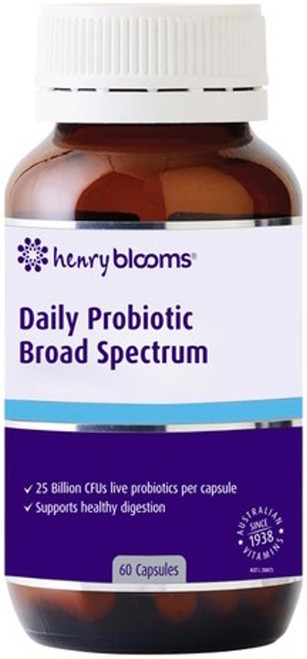 Henry Blooms Daily Probiotic Broad Spectrum 60 Caps with Bifidobacterium & Lactobacillus for digestive balance, gut flora, bloating & gas relief