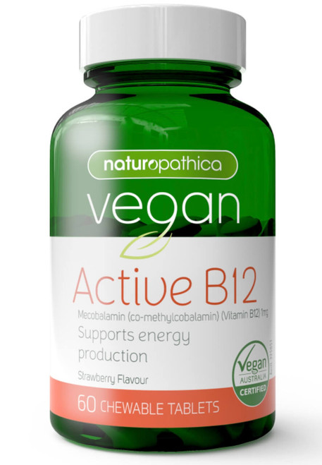 Naturopathica Vegan Active B12 60 Caps x 3 Pack to support energy production, immune system function and healthy red blood cell production = 180 Caps