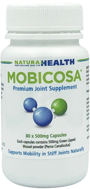 Natural Health NZ Mobicosa Premium Joint Supplement 80 Caps green-lipped mussel formula to support joint comfort, mobility and healthy cartilage and connective tissues