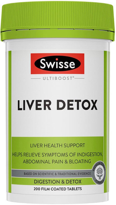 Swisse Ultiboost Liver Detox 200 Tabs with Milk Thistle for natural liver detoxification plus Turmeric and Globe Artichoke for digestive support