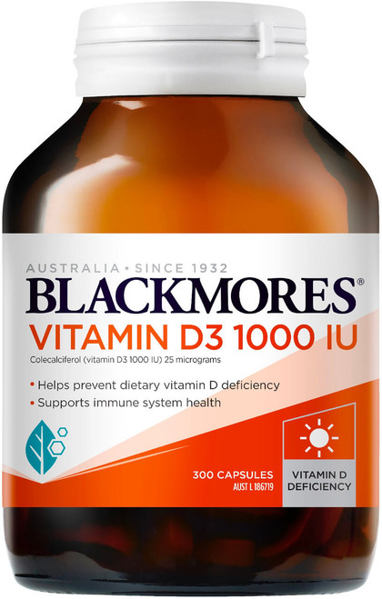 Blackmores Vitamin D3 300 Caps to maintain healthy bones, teeth and muscle function while supporting calcium absorption and immune system health