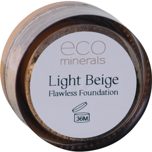 Eco Minerals Light Beige Flawless Foundation 5g, 100% pure long-wearing mineral foundation with matte finish, buildable full coverage and SPF 25 sun protection for fair skin