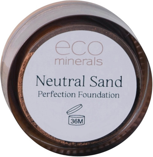 Eco Minerals Neutral Sand Perfection Foundation 5g with dewy finish, buildable long-wearing coverage and natural SPF 25+ for medium to tanned skin