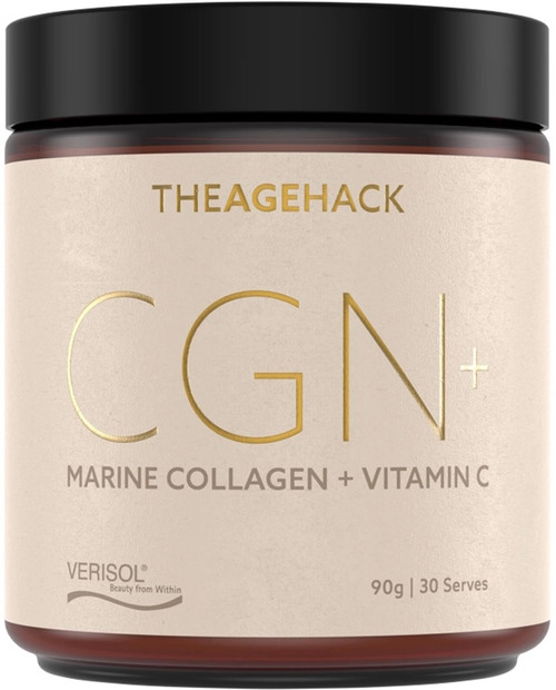 TheAgeHack CGN+ 90g Marine Collagen Powder with Hydrolysed Marine Collagen Peptides and Vitamin C to support collagen production, skin elasticity and hair, skin and nail health