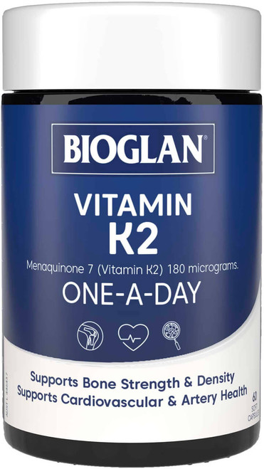 Bioglan Vitamin K2 60 Caps x 3 Pack for bone strength, calcium absorption & cardiovascular health = 180 Caps