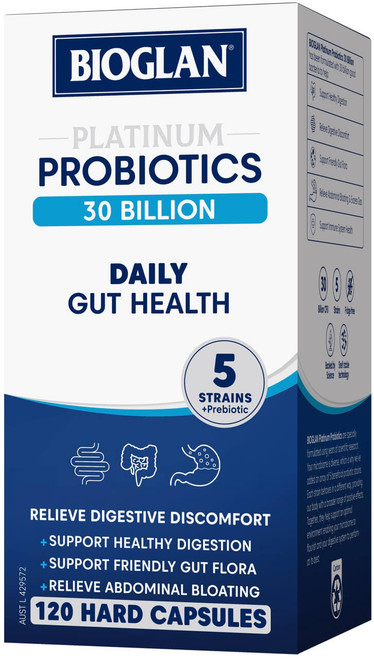 Bioglan Platinum Probiotics 30 Billion 120 Caps x 3 Pack for digestive health, gut flora, bloating & digestive comfort = 360 Caps