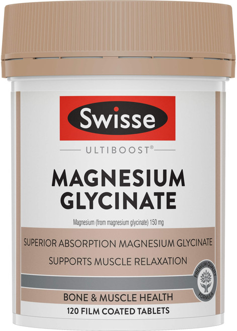 Swisse Ultiboost Magnesium Glycinate 150mg 120 Tabs with Magnesium Glycinate to support muscle relaxation, nervous system health and healthy stress response