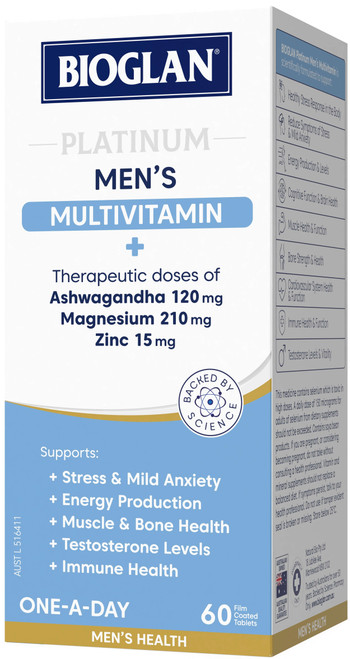 Bioglan Platinum Men’s Multivitamin 60 Tabs x 3 Pack for stress, energy, muscle, bone & men’s health = 180 Tabs