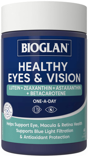 Bioglan Healthy Eyes & Vision 60 Caps x 3 Pack for eye health, macula, retina, healthy vision & blue light filtration = 180 Caps