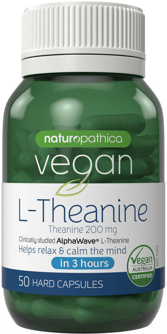Naturopathica Vegan L-Theanine 50 Caps x 3 Pack to help relax and calm the mind while supporting mental concentration, clarity and cognitive function = 150 Caps