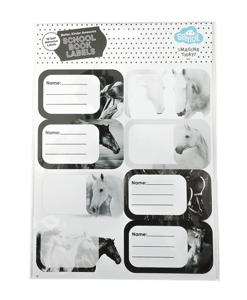 Book Labels - Black & White Horses