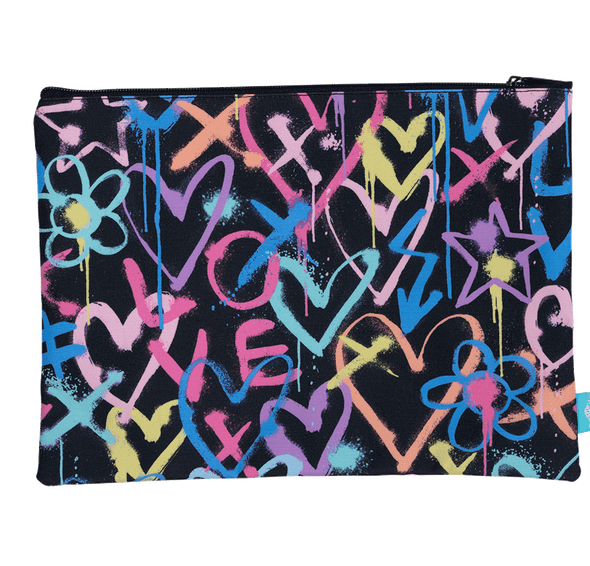 A4 Twin Zip Pencil Case - Hearts & Crosses