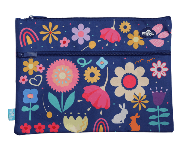 A4 Twin Zip Pencil Case - Flower Power