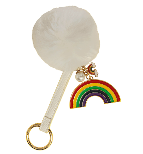 Key Chain - Metal Rainbow Pom Pom