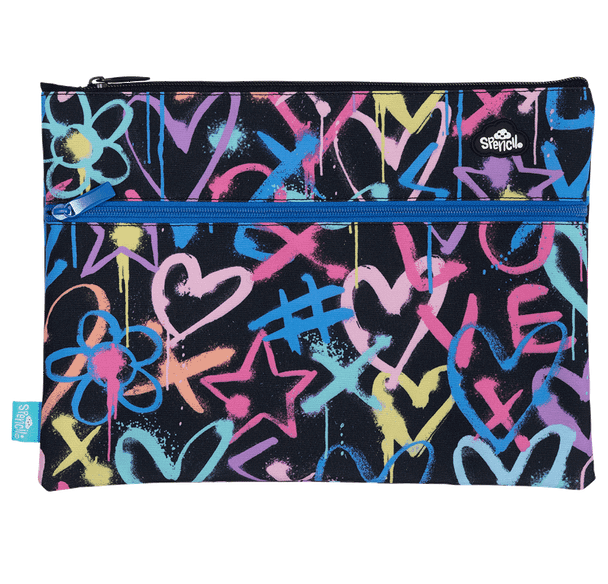 A4 Twin Zip Pencil Case - Hearts & Crosses