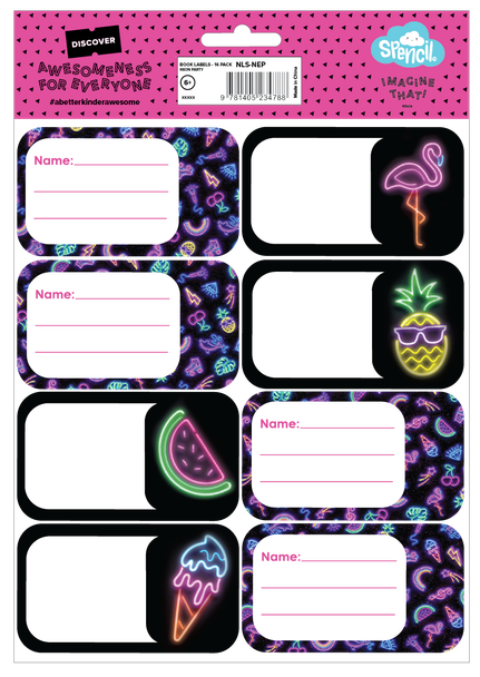 Book Labels - Neon Party