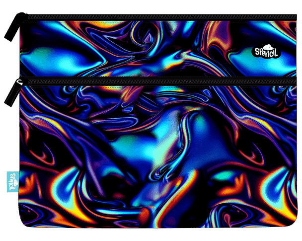 A4 Twin Zip Pencil Case - Metallic Waves