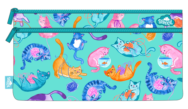 Twin Zip Pencil Case - Crazy Cats