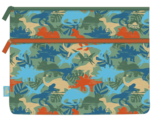 A4 Twin Zip Pencil Case  - Dinosaur Safari