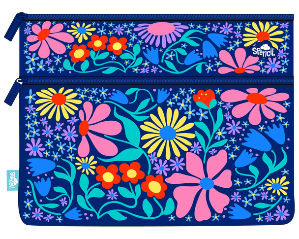 A4 Twin Zip Pencil Case - Flower Fun
