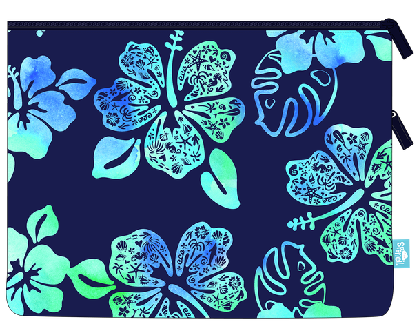 A4 Twin Zip Pencil Case - Midnight Hibiscus