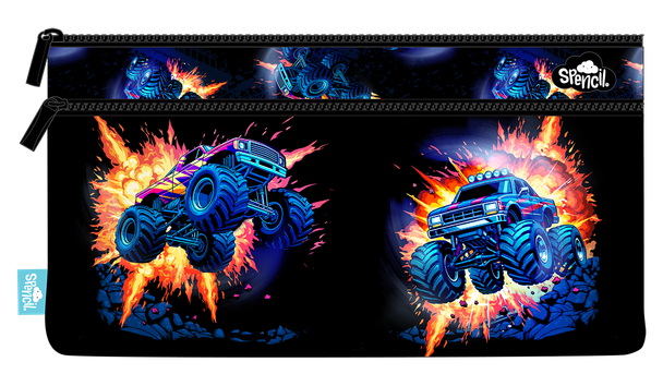 Twin Zip Pencil Case - Monster Blaze