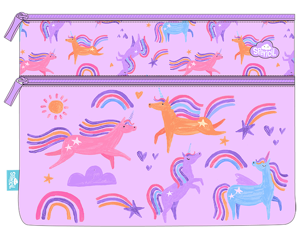 A4 Twin Zip Pencil Case - Unicorn Playtime