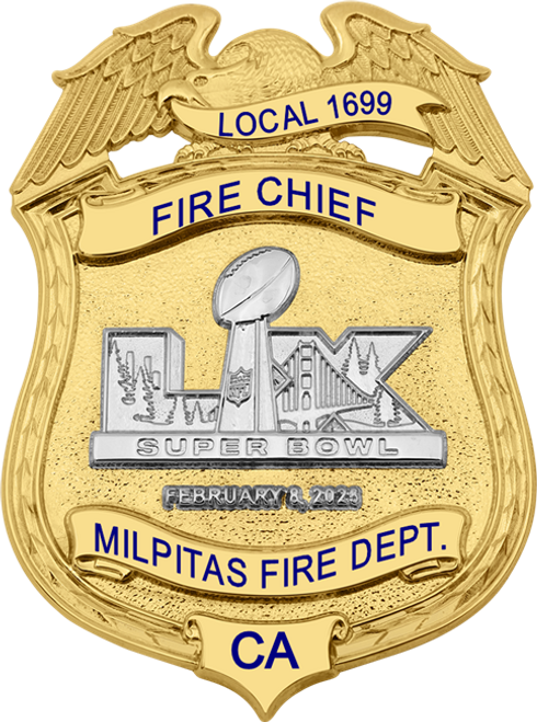 Milpitas Fire Dept. Super Bowl LX Gold Eagle Top Shield