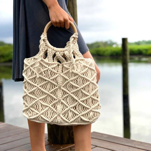 Macrame Bag with Wooden Handle - The Treasured Hippie