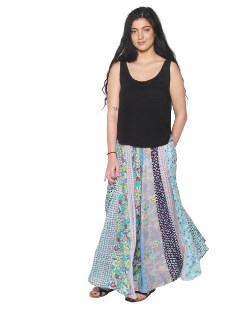 Long Patchwork Panel Skirt Plus Size Available