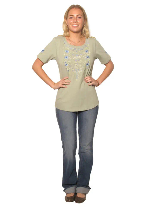 Floral Embroidered Knit Blouse-Assorted Colors