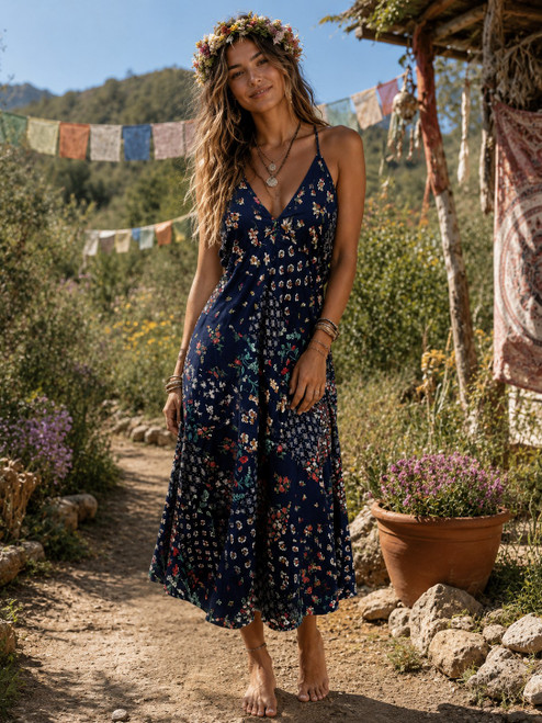 FREE SHIP! Rayon Patchwork Strappy Summer Dress-Assorted Colors