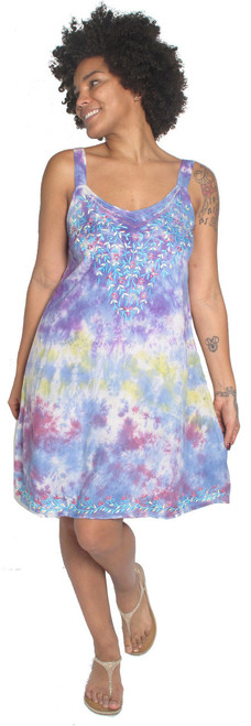 Bubble Gum Tie Dye Tank Dress w/ Embroidery