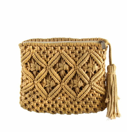 Macrame Clutch w/ Tassel-Tan or Cream